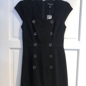 Cap sleeve button detail black dress